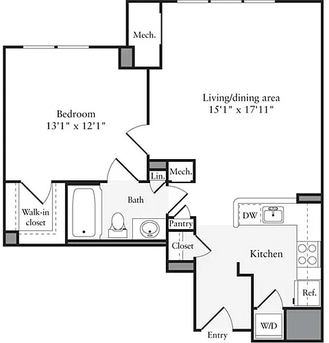 Floor plan 1 Bedroom E