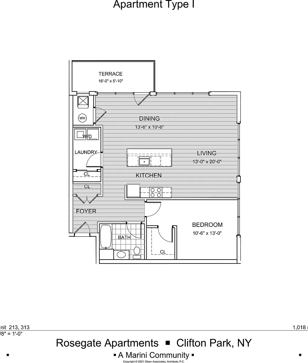 Floor plan I - 1 Bedroom, 1 Bathroom