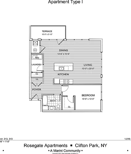 Floor plan I - 1 Bedroom, 1 Bathroom