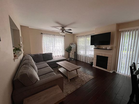 Living room with gas fire place.