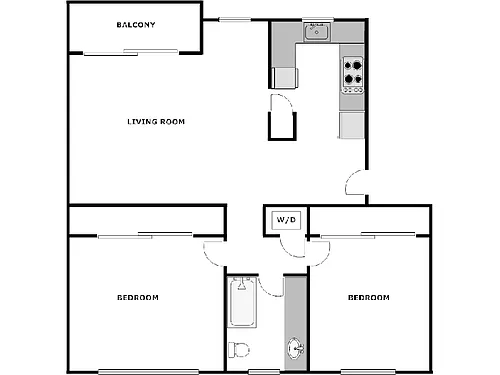 Floor plan 2 Bed / 1 Bath: Type B