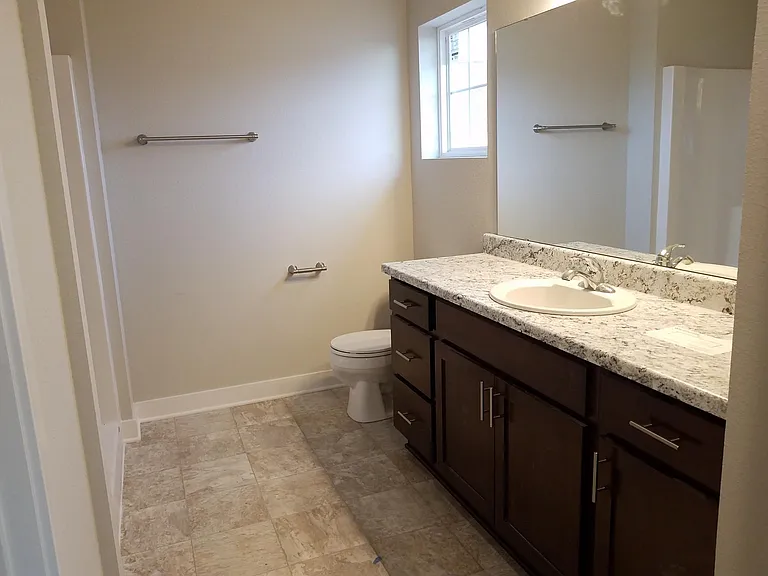 master bathroom with adult height vanity(36")