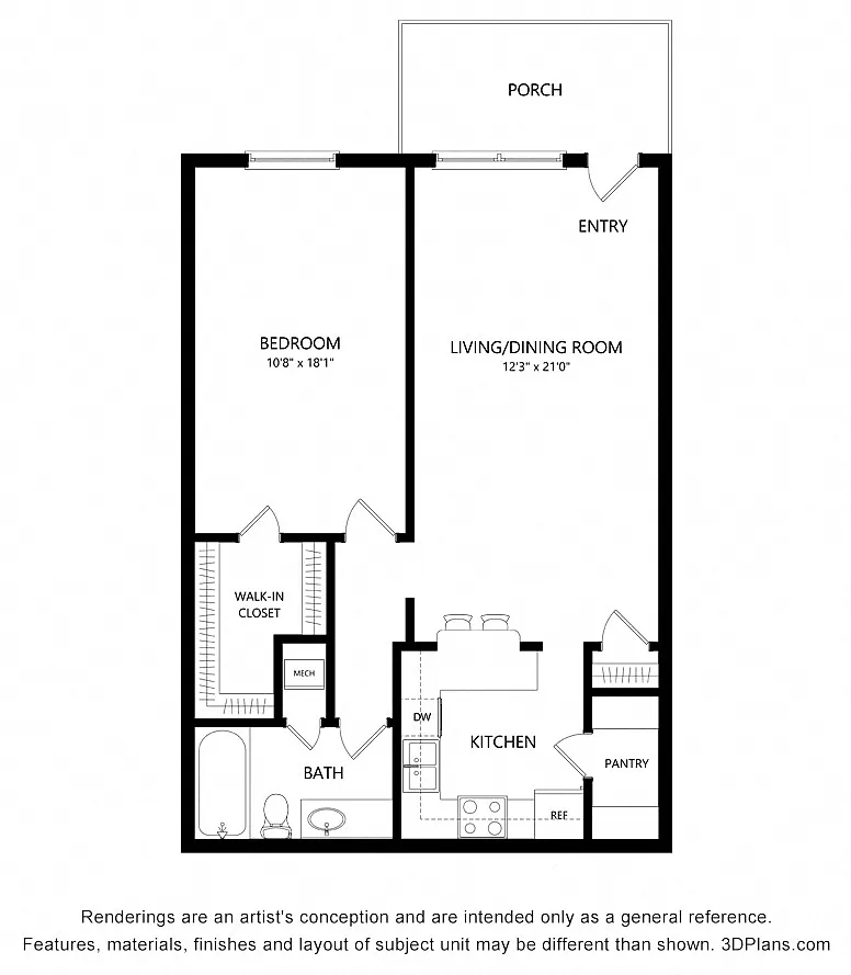 Floor plan One Bedroom B