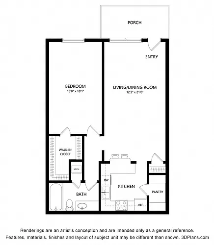 Floor plan One Bedroom B