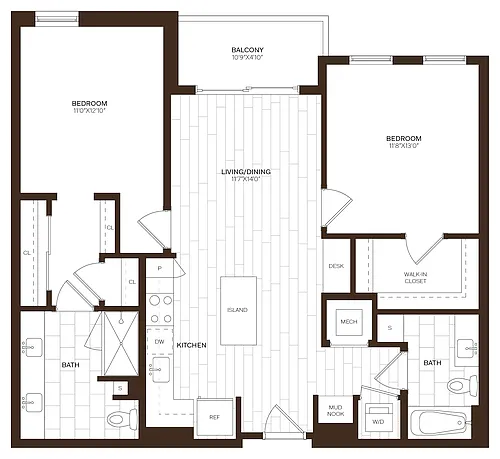 Floor plan 2 Bed/2 Bath-B18