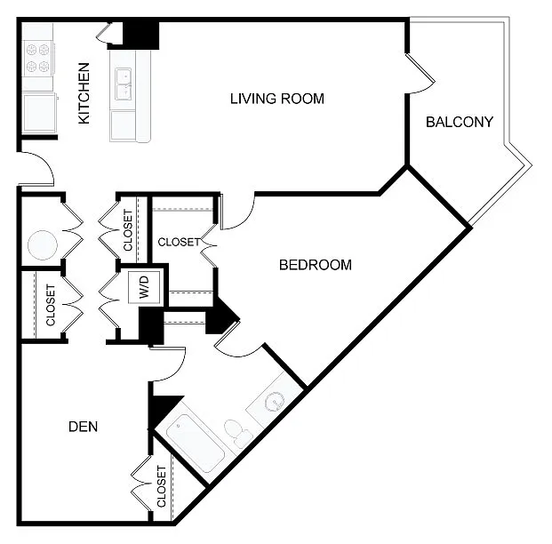 Floor plan 1 Bed/1 Bath Den-1c