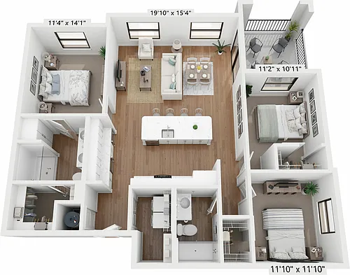 Floor plan Three-Bedroom Apartment
