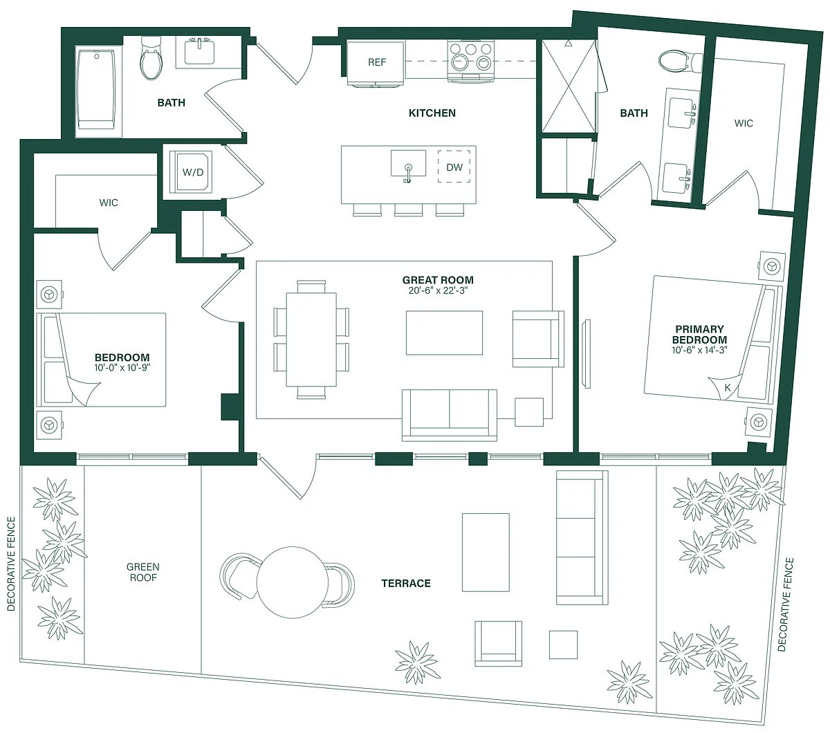 Floor plan 2 Bed/2 Bath-2D