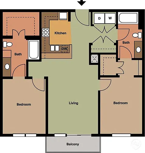 Floor plan 2 Bed 2 Bath A