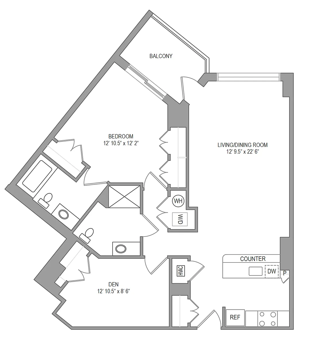 Floor plan 1BR/2BA Den