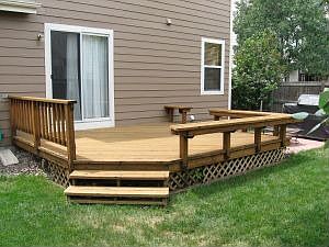 backyard is fenced with deck and dog run
