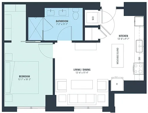 Floor plan 1 Bed/1 Bath-a10b