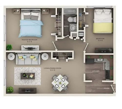 Floor plan B1-2BD/1BA
