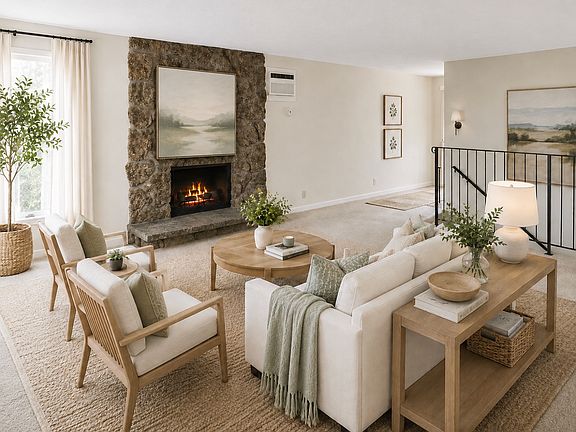 Spacious living room with fireplace
