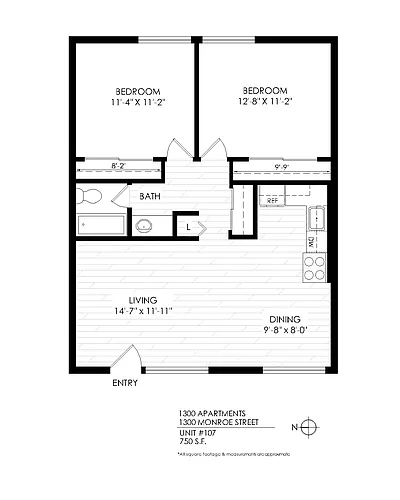 Floor plan 2 Bedrooms, 1 Bath