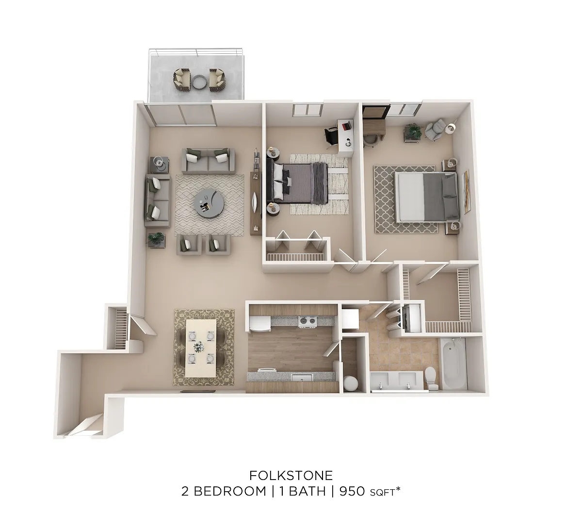 Floor plan Folkstone 2Bed 1Bath 950sqft