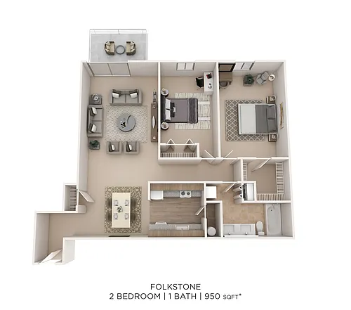 Floor plan Folkstone 2Bed 1Bath 950sqft
