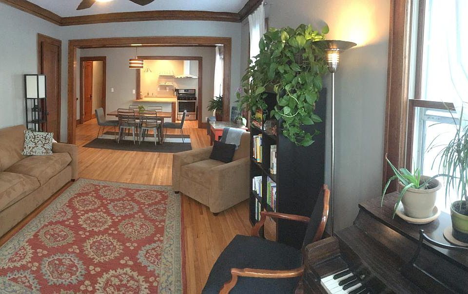 Large living space -- living room flows into dining room, wh