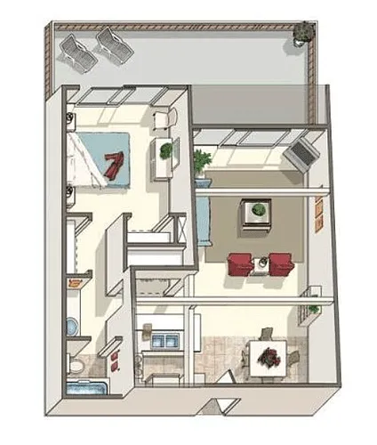 Floor plan 1 BR, 1 BA