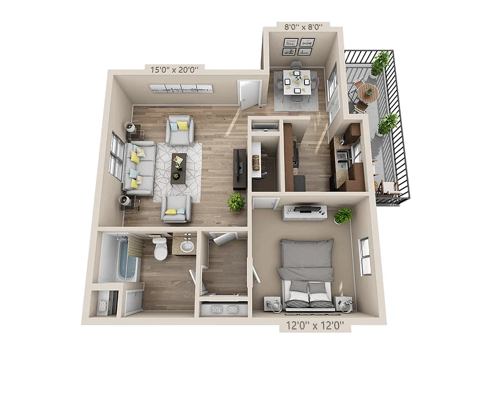 Floor plan One Bedroom A1AW