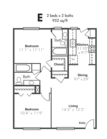 Floor plan 2x2B-WD