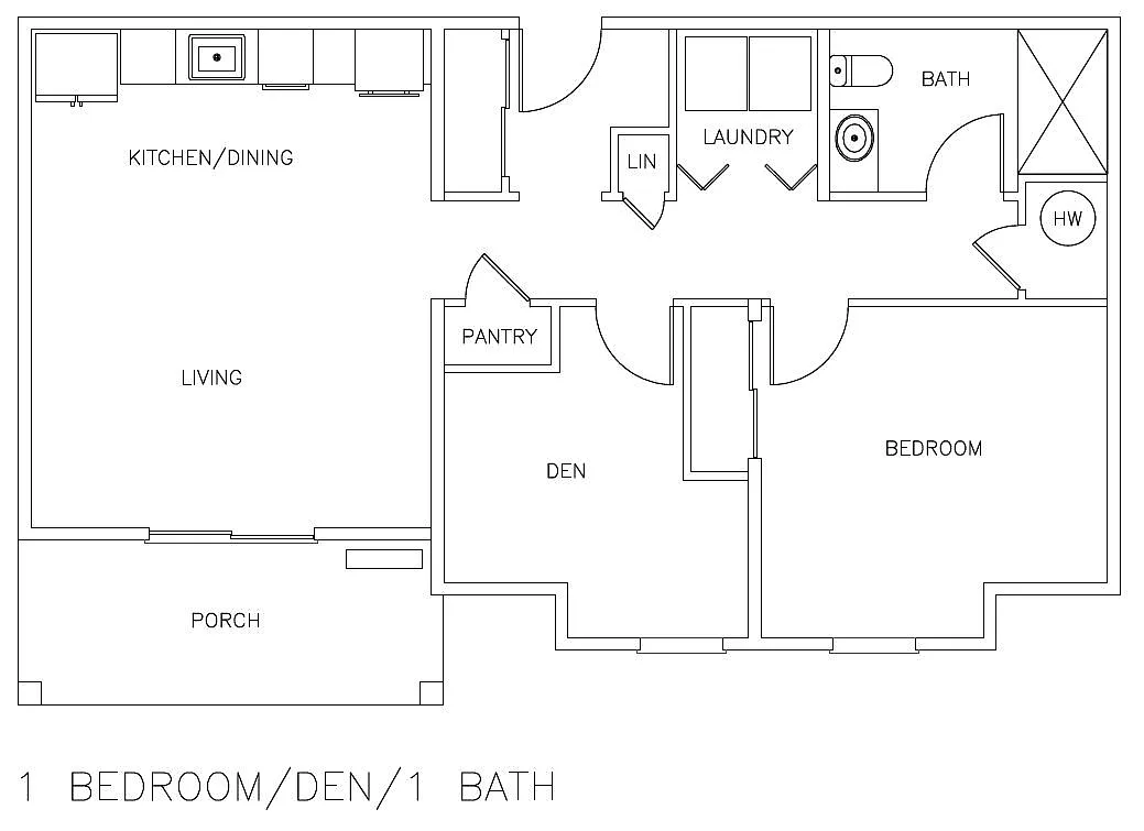 Floor plan 1BR and Den plus Balcony