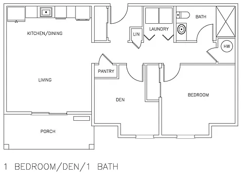 Floor plan 1BR and Den plus Balcony