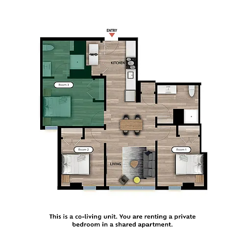 Floor plan Private Bed in a 3 Bed 2 Bath C - RM3-Private Bath