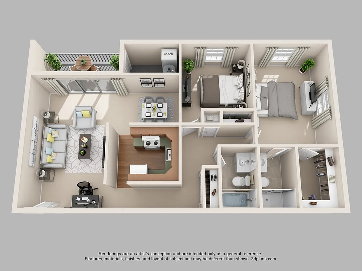 Floor plan 2-Bedroom 2-Bathroom | 946 sqft