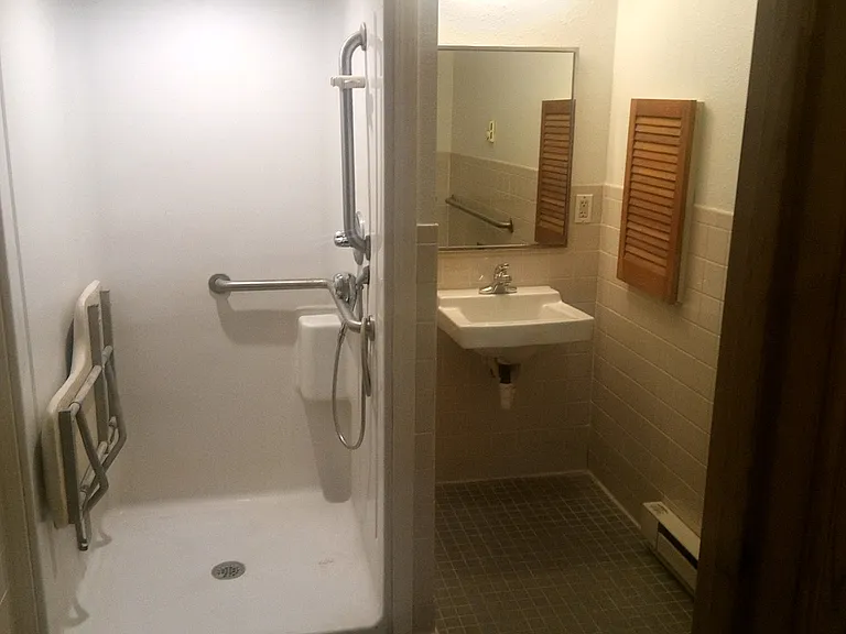 Bathroom shower & sink.