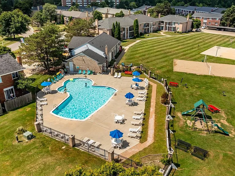 Aerial of the pool/clubhouse and common areas. You will have access to these areas as a renter.