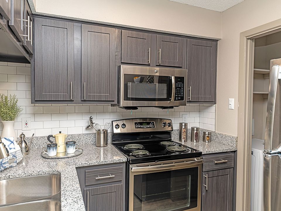 Kitchen with granite counters and modern cabinetry