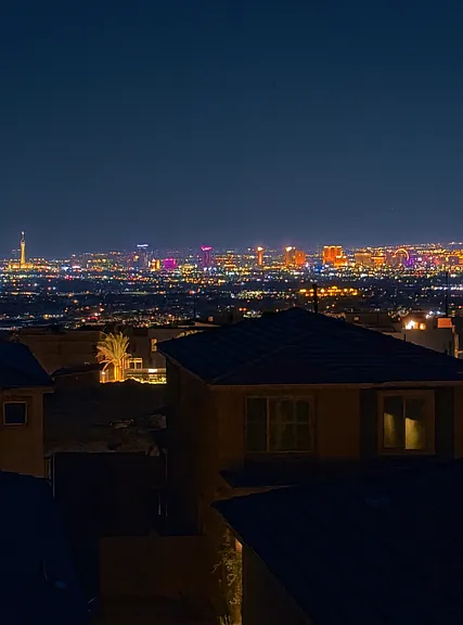 Breathtaking night view of the Las Vegas Strip from balcony and primary bedroom