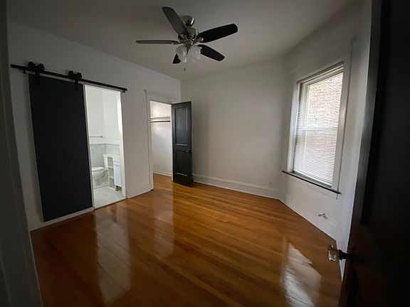 Magnetic sliding door to bathroom from bedroom. Master suite.