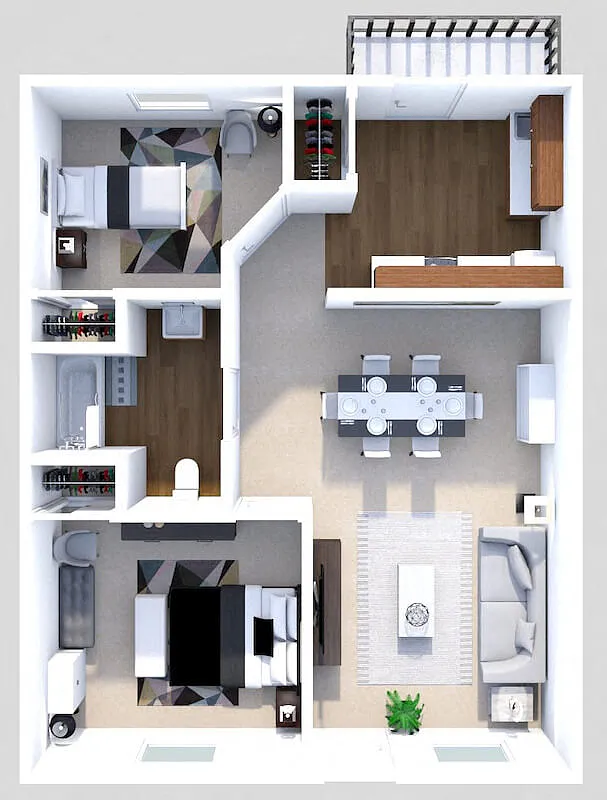 Floor plan 2 Bedroom 1 Bath