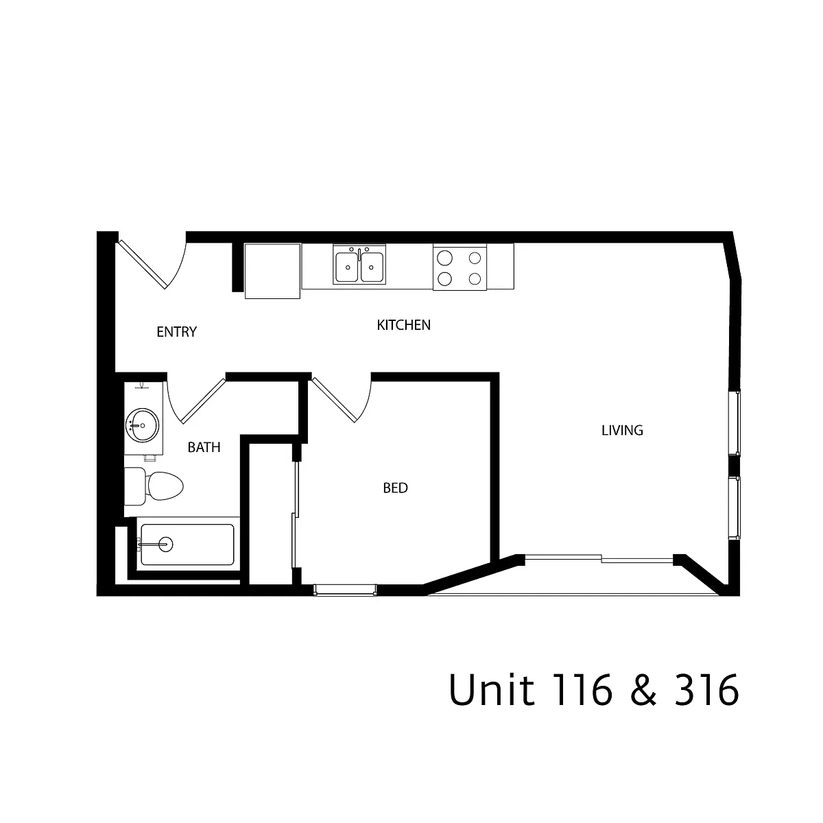 Floor plan 1 Bed 1 Bath - Type 4
