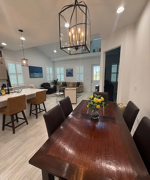 Dining room seats six.