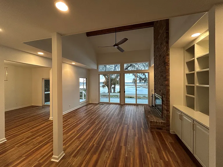 View from entry thru living room to the river