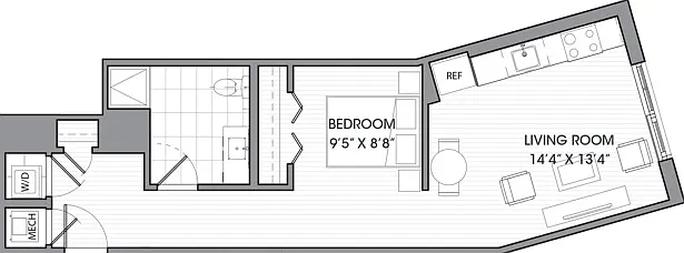 One Bedroom One Bath (590 SF) One Bedroom One Bath (590 SF)