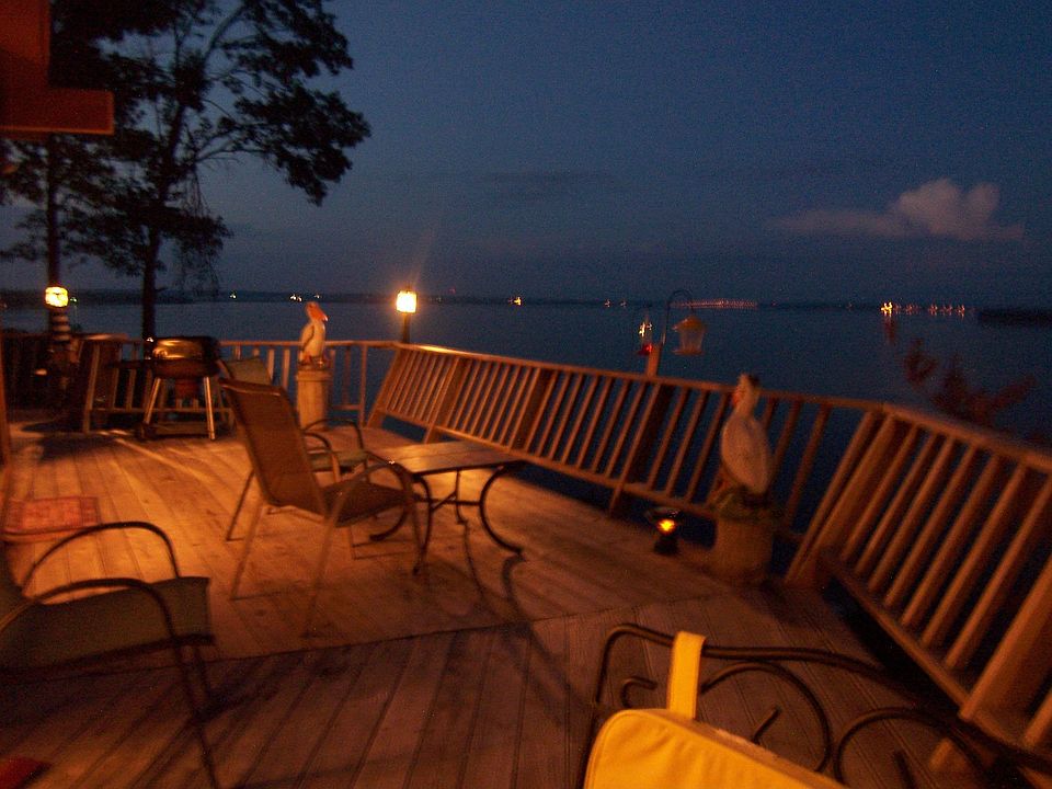 View of lake at dusk from the deck
