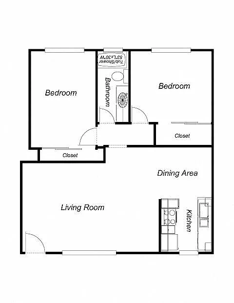 Floor plan 2 Bedrooms, 1 Bathroom, 883
