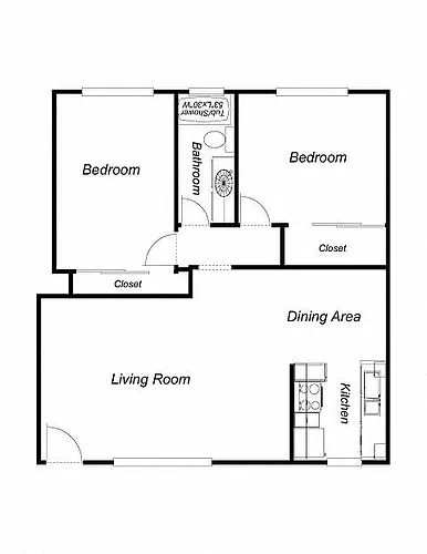 Floor plan 2 Bedrooms, 1 Bathroom, 883