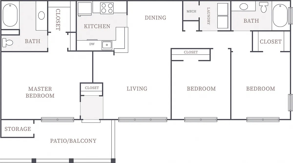Floor plan 3 Bedroom 2 Bath