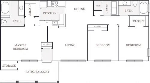 Floor plan 3 Bedroom 2 Bath