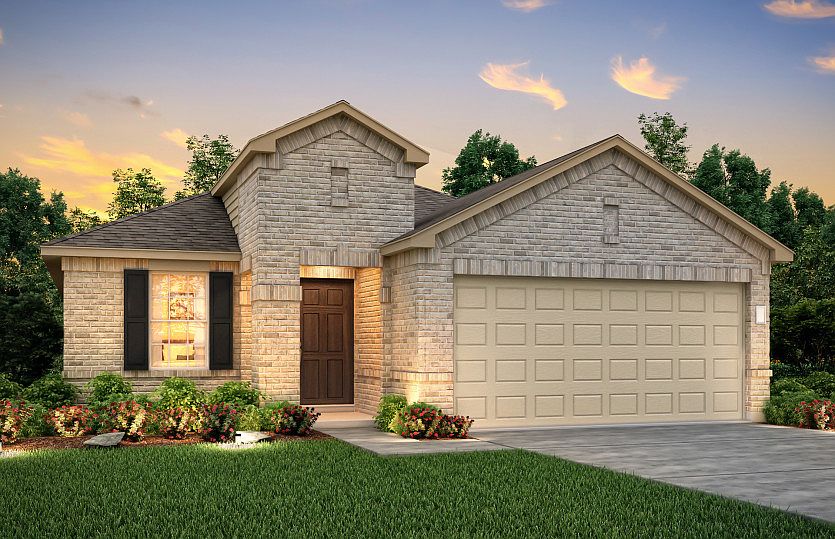The Hewitt, a one-story home with 2-car garage, shown with Home Exterior O