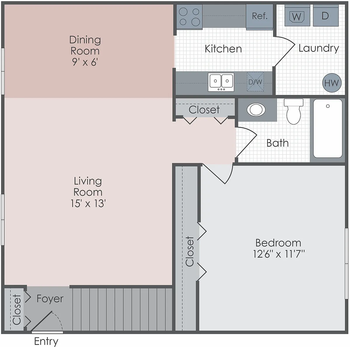 Floor plan The Bay - 1 Bed 1 Bath - D
