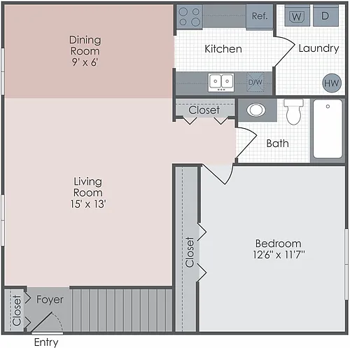 Floor plan The Bay - 1 Bed 1 Bath - D