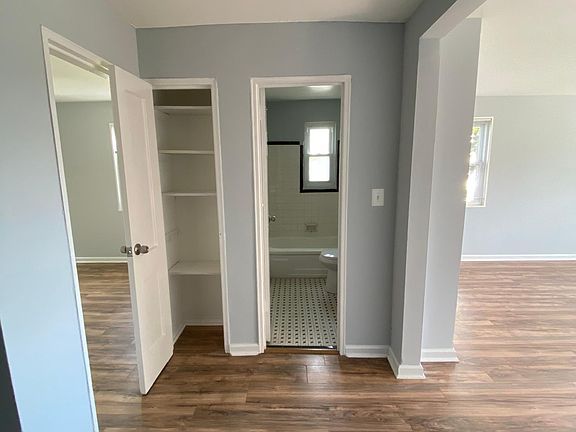 Possible pantry or linen closet and doorway to the bathroom.