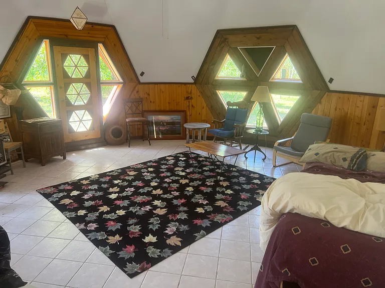 Geodesic Dome seasonal bedroom woodstove is locked, not insured
