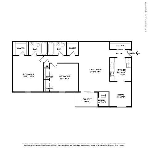 Floor plan Two Bedroom, Two Bath